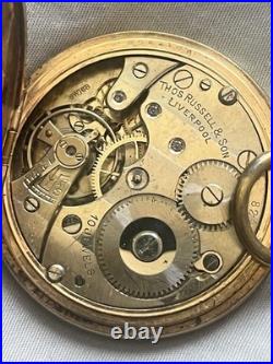 Antique Thomas Russell Sons Liverpool Pocket Watch Hunter 10k Gold Fill Case
