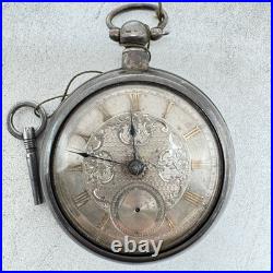 Antique Unbranded Pair Case Silver Key Wind Fusee Pocket Watch. 800 Silver