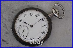 Antique Unbranded Pin Lever Manual Wind Pocket Watch + Niello. 900 Silver case