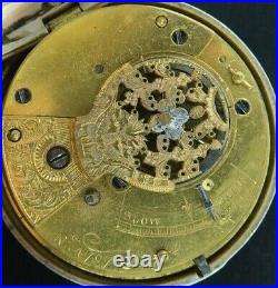 Antique Unbranded Verge Half Hunter Fusee Pocket Watch + Sterling Pair Case