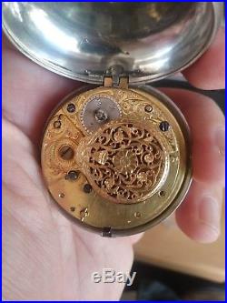 Antique Verge Fusee 1700' / 1800s Silver Double Case Pocket Watch Key Wind
