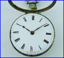 Antique Verge Fusee London Sterling Silver Pair Case Pocket watch with Chain & Fob