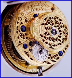 Antique Verge Fusee Triple Case Edward Prior Pocket Watch Painted Enamel-Ottoman