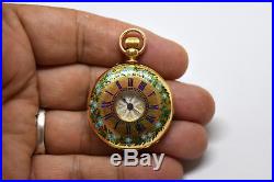 Antique Victorian 19th Century Enamel 18K Solid Gold Case Pocket Watch (Read)