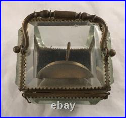 Antique Victorian Beveled Glass Ormolu Pocket Watch Case Holder Safe Casket