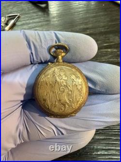 Antique Victorian Pocket Watch Floral Engraved Case Roman Dial 24Hr