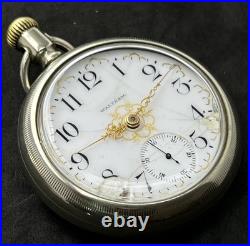 Antique WALTHAM Open Face Pocket Watch 30s (55mm) Silver Case White Ceramic Dial