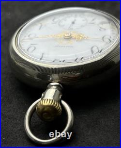Antique WALTHAM Open Face Pocket Watch 30s (55mm) Silver Case White Ceramic Dial