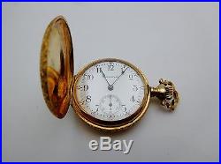 Antique WALTHAM Solid 14k Gold Ladies Pocket Watch HUNTER CASE 15 Jewels
