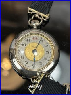 Antique WWI Swiss Trench Watch Red 12 Ruefli 10j 1 Adj Running Gold Filled Case