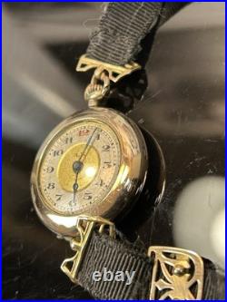Antique WWI Swiss Trench Watch Red 12 Ruefli 10j 1 Adj Running Gold Filled Case