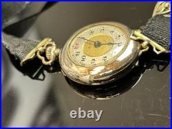 Antique WWI Swiss Trench Watch Red 12 Ruefli 10j 1 Adj Running Gold Filled Case