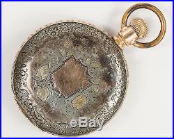 Antique Waltham 7j Pocket Watch with Niello Case and Fancy Decorated Dial