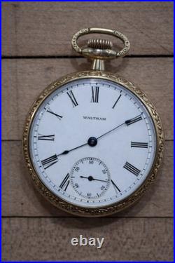 Antique Waltham Pocket Watch 17 Jewels Gold Filled Case Roman Dial