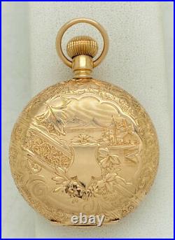 Antique Waltham Pocket Watch 1890 14k Hunter Case 6s 11j L Stag Decorative Dial
