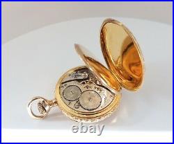 Antique Waltham Riverside 14K Gold Fancy Case Open Face 17 Jewel Watch Running