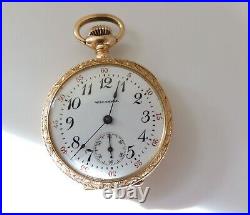 Antique Waltham Riverside 14K Gold Fancy Case Open Face 17 Jewel Watch Running