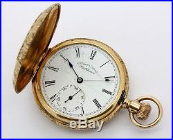 Antique Waltham Watch 14k TriGold Stag Deer 40mm Full Hunter Case Pocket Watch