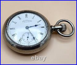 Antique Waltham Wm. Ellery 11 Jewels 18 Size Pocket Watch Heavy Silveroid Case