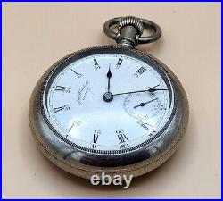 Antique Waltham Wm. Ellery 11 Jewels 18 Size Pocket Watch Heavy Silveroid Case