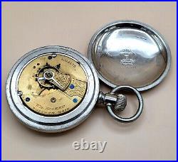 Antique Waltham Wm. Ellery 11 Jewels 18 Size Pocket Watch Heavy Silveroid Case