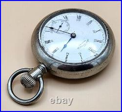 Antique Waltham Wm. Ellery 11 Jewels 18 Size Pocket Watch Heavy Silveroid Case