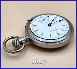 Antique Waltham Wm. Ellery 11 Jewels 18 Size Pocket Watch Heavy Silveroid Case