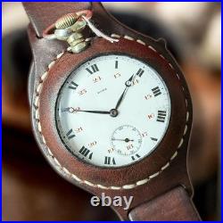 Antique Watch Pocket Watch Mechanical Swiss Rode Co Leather Case Men's Rare Old
