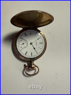 Antique Working 1887 Elgin Hunting Pocket Watch 6S 7J Champion 10k GF Case