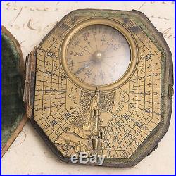 Antique XVIII BUTTERFIELD a PARIS Brass Sundial in Original Case