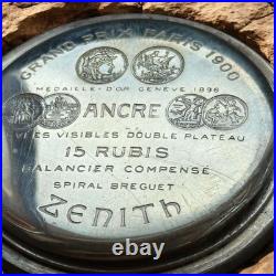 Antique Zenith Pocket Watch Mechanical Swiss Silver 800 Grand Prix Breguet Rare