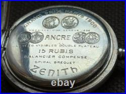 Antique Zenith Pocket Watch Mechanical Swiss Silver 800 Grand Prix Breguet Rare