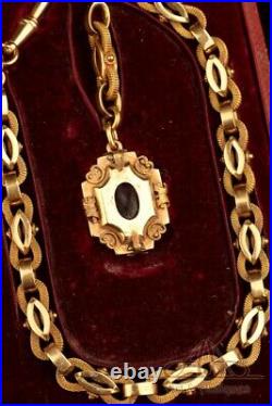 Antique and very rare solid gold pocket watch chain. Original case. 19th Century