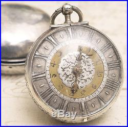 Antique late-XVII 1690s SINGLE-HANDED ALARM VERGE FUSEE Pair Cased Pocket Watch