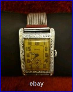 Antique mens Benrus engraved white case, nice dial 1920s Vintage Watch