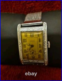 Antique mens Benrus engraved white case, nice dial 1920s Vintage Watch