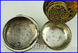 Antique silver pair cased verge pocket watch Richardson London HM1780 WORKING