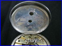 Antique small silver open face pocket watch with key & case working