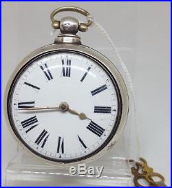 Antique solid silver fusee verge pair cased Birmingham pocket watch 1812 ref10