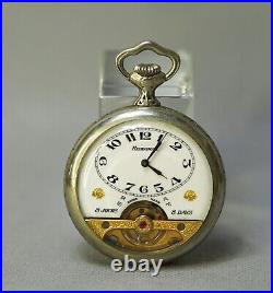 Antiques 1918 Hebdomas 8 Days Pocket Watch Hunting Scene Case Superb Original