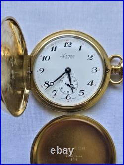 Arnex 17 Jewels Full Hunter Yellow Gold Vintage Customized Pocket Watch