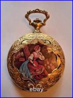 Arnex Swiss Enamel on Gilt Metal Manual-Wind Pocket Watch, 10s, 17j RUNS