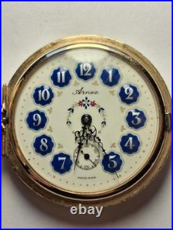 Arnex Swiss Enamel on Gilt Metal Manual-Wind Pocket Watch, 10s, 17j RUNS