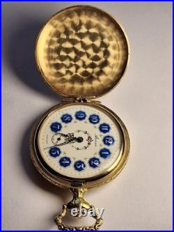 Arnex Swiss Enamel on Gilt Metal Manual-Wind Pocket Watch, 10s, 17j RUNS