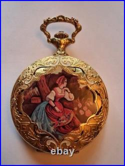 Arnex Swiss Enamel on Gilt Metal Manual-Wind Pocket Watch, 10s, 17j RUNS