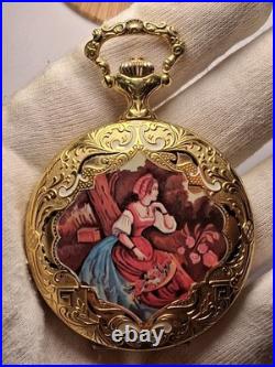 Arnex Swiss Enamel on Gilt Metal Manual-Wind Pocket Watch, 10s, 17j RUNS