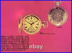 Arnex Swiss Pocket Watch Unitas 6498 17J Manual Wind Vintage Cast Relief Case
