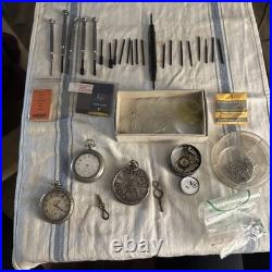 Atq Pocket Watch Repair Lot IWC Case Jacot Locle Waltham Tacy Swiss Parts Tools