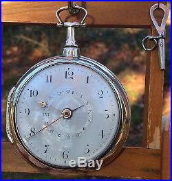 Beautiful 1808 English verge fusee with calendar silver pair case pocket watch