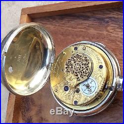 Beautiful 1818 English verge fusee silver pair case pocket watch by Grahame